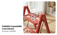 Foldable 3-Step Folding Ladder Space-Saving 3 Step Ladder Multi-Functional Lightweight Kitchen Stool Stylish Design for Homeowners, Homemakers, Indoor & Outdoor, Living Room, Office, Garage