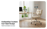 Upholstered Rolling Chair Ergonomic Design Bear-Shaped Dressing Chair Adjustable Height Computer Seat for Students, Adults, Bedroom, Study Room