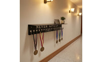 Medal Hanger with Shelf Wall-Mounted Medal Display with Shelf Matte Black Metal for Athletes, Home Gym, Bedroom