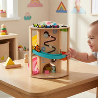 Natural Wood Finish Wooden Car Track Toy Painted Accents Wooden Ball Track Structure for Children