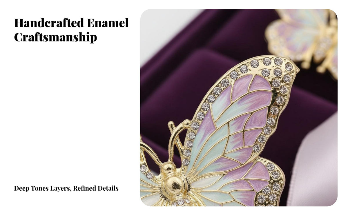 Butterfly Jewelry Box Light High-End Design Enameled Jewelry Box Rhinestone Embellished Hand-Painted Keepsake Case for Women, Dressing Table