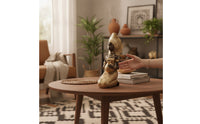 Kneeling Woman Figurine with Bowl Gilded Female Figure with Jar Handcrafted-Look Resin Statue for Art Collectors, Tabletop, Display Shelf
