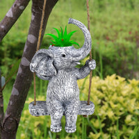 Resin Elephant Planter Gray and White Swing Seat Planter Easy to Hang Outdoor Decoration