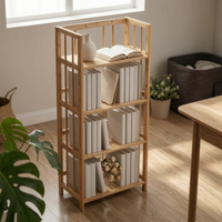 Bamboo Bookshelf Adjustable Slatted Bamboo Shelf Assembled Open Frame Bookshelf