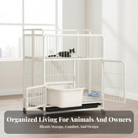 Integrated Litter Box 3-Tier Foldable Cat Kennel Large Space Multi-Level Cat Crate Spacious Interior Pet enclosure Easy to Clean for young cat Owners, Apartment Dwellers, Indoors, Home, Living Room, Bedroom