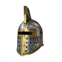 Raised Crest Spartan Helmet Statue Silver and Gold Antique-Style Helmet Ornament Distressed Finish Perforated Panels for Home Display