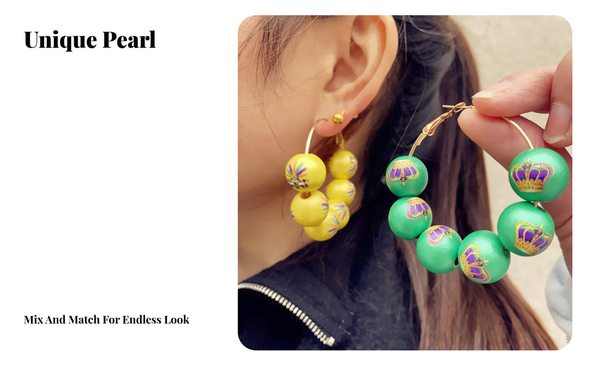 Mardi Gras Earrings Colorful Beads Mardi Gras Hoop Earrings Festive Design Ear Jewelry for Women, Adults, Carnivals, Festivals, Holiday Events