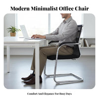 Minimalist Design Mesh Back Sled Base Armchair Heavy Duty Mesh Back Sled Chair Comfortable Armrests Office Furniture High-Density Foam Cushion for Students, Reception Guests, Visitors, Study Room