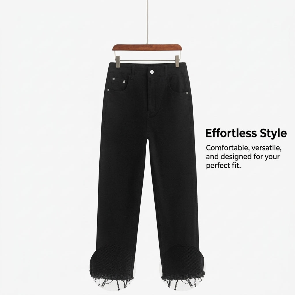 Women Jeans with Elastic Waist for Easy Pull-On, Straight Leg Stretch Denim Trousers for Casual Wear, Comfortable with Waistband
