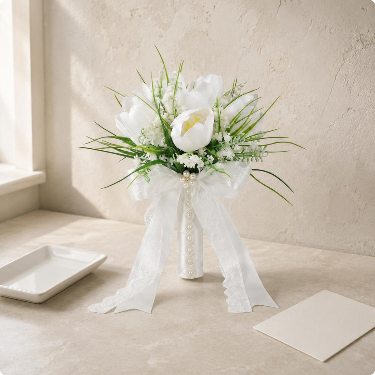 Artificial Blossom Arrangement Never Wilt House Decoration Lace Ribbon