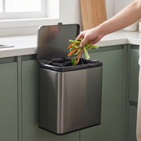Stainless Steel Wall-Mounted Trash Can 5L Trash Can with Hanging Hook Compact Garbage Bin Space-Saving for Cabinet Door, Kitchen