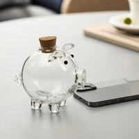 Glass Piggy Bank Mini Pig Jar with Cork Stopper Clear Currency Box with Stopper Cute for Children, Collectors, Desk, Shelf, Nightstand