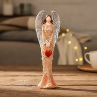 Angel Sculpture with Heart Faceless Heart-Holding Angel Figurine Resin Decor for Decorators, Collectors, Shelf, Mantel, Holiday Display