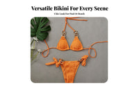 Textured Bikini with Gold Chain Adjustable Ties Chain Linked Halter Bikini Sexy Tie Side Triangle Swimsuit for Young Adults, Vacation, Beach, Swimming