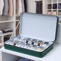 PU Leather Watch Case with 12 Slots Dust-Proof Watch Box with 12 Slots Zip-Around Organizer Hard-Shell for Enthusiasts, Dresser, Travel, Showroom
