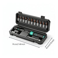 Hard Storage Case Mini Cycle Tightening Force Wrench 2.5-30 Nm 1/4 Inch Drive Tightening Force Wrench Set Knurled Grip Cycle Repair Kit Driver Bits