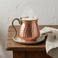 Copper-Colored Turkish-Style Yogurt Cup Silver-Lined Hammered Metal Cup for Cold Water