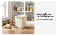 Moistureresistant Wheeled Grain container Large Capacity Rolling Food container Airtight closure Household Storage Clear Top for Pet Owners, home chefs, Families, Kitchen, Utility Room, scoopboard