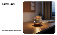 Cross Crystal Ball Lamp Inspirational Gift 3D Engraved Crystal Sphere Luminous LED Cross Night Light for Students, Friends, Bedroom, Study, Desk