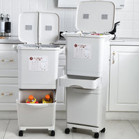 Japanese Style Kitchen Trash Can with Lid, Large, Odor-Proof, Dual-Layer Wet/Dry Separation, Dual Inner Buckets