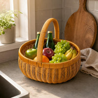 Multipurpose Woven Hand Basket Multiuse Fruit Basket Portable Household Storage Handmade for Kitchen, Gift Display, Tabletop