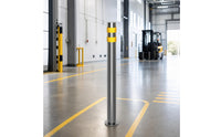 Base Plate Stainless Steel Warning Post Circular Top Reflective Warning Post Locking Structure Reflective Steel Bollard Vertical Form