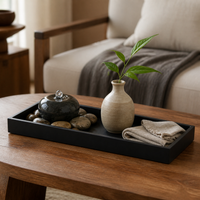 Black Gold Stone Tray for Bonsai & Micro Landscape, Water Catchment Base for Moss & Aquatic Plants