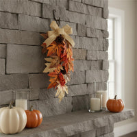 Fall Foliage Leaf Hanger Pinecone Detail Thanksgiving Door Decoration Rustic Style Burlap Leaf Hanging Sign for Home Entryway, Wall Display