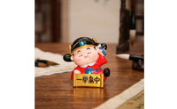 Scholar Child Figurine with Scroll Plaque Compact Traditional Scholar Statue with Headdress Sculpture Colorful for Students