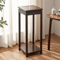 Tall Pedestal Stand with Shelf Indoor Wooden Display Stand Square Bonsai Pedestal Carved for Homeowners, Collectors