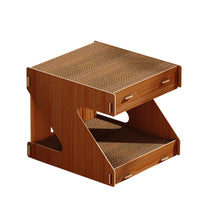 Cat Scratcher House Wooden Look Cat House with Scratch Pad Reversible Furniture for Kittens, Living Room