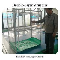 Double Tier Flower Shelf Space Saving Multi-Tier Plant Shelf with Cover Portable Greenhouse Rack Easy Assembly for Patio, Deck
