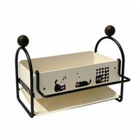 Metal Frame Sink Organizer Rack Cream-Colored Cloth Holder Rack Feline Print Compact