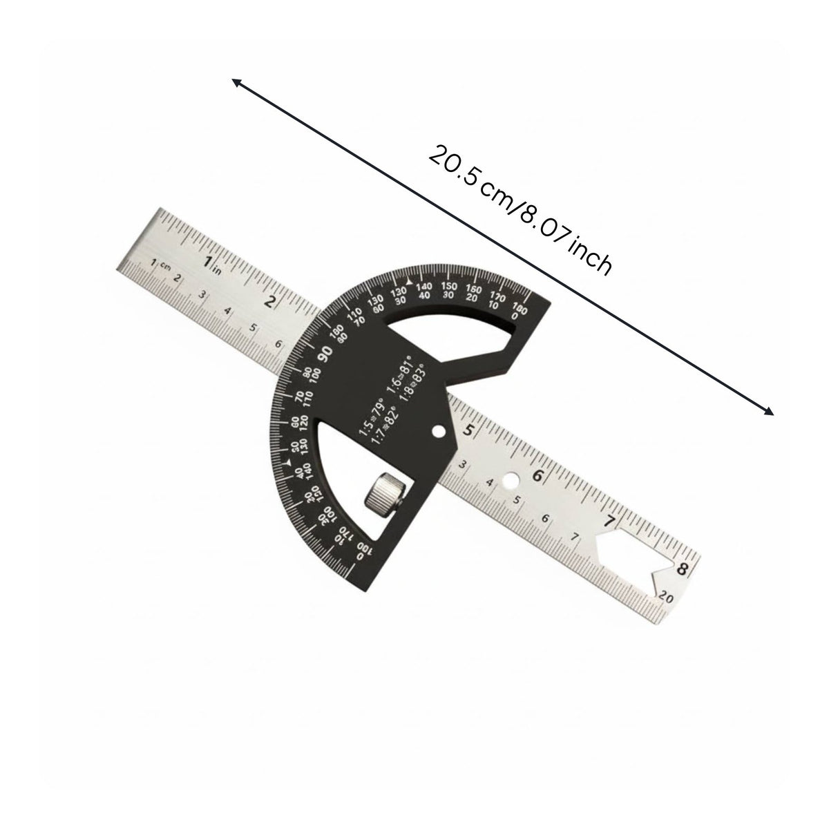Multifunctional Woodworking Angle Measure Double Scale (Metric/Imperial) Woodworking Protractor Long-Lasting Aluminum Alloy Adjustable Protractor Ruler Easy to Read for Woodworkers