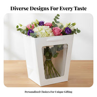 Flower Bouquet Bag Portable Handles Trapezoid Gift Bag Sturdy Construction Paper Flower Carrier for Florists, Weddings, Birthdays, Anniversaries