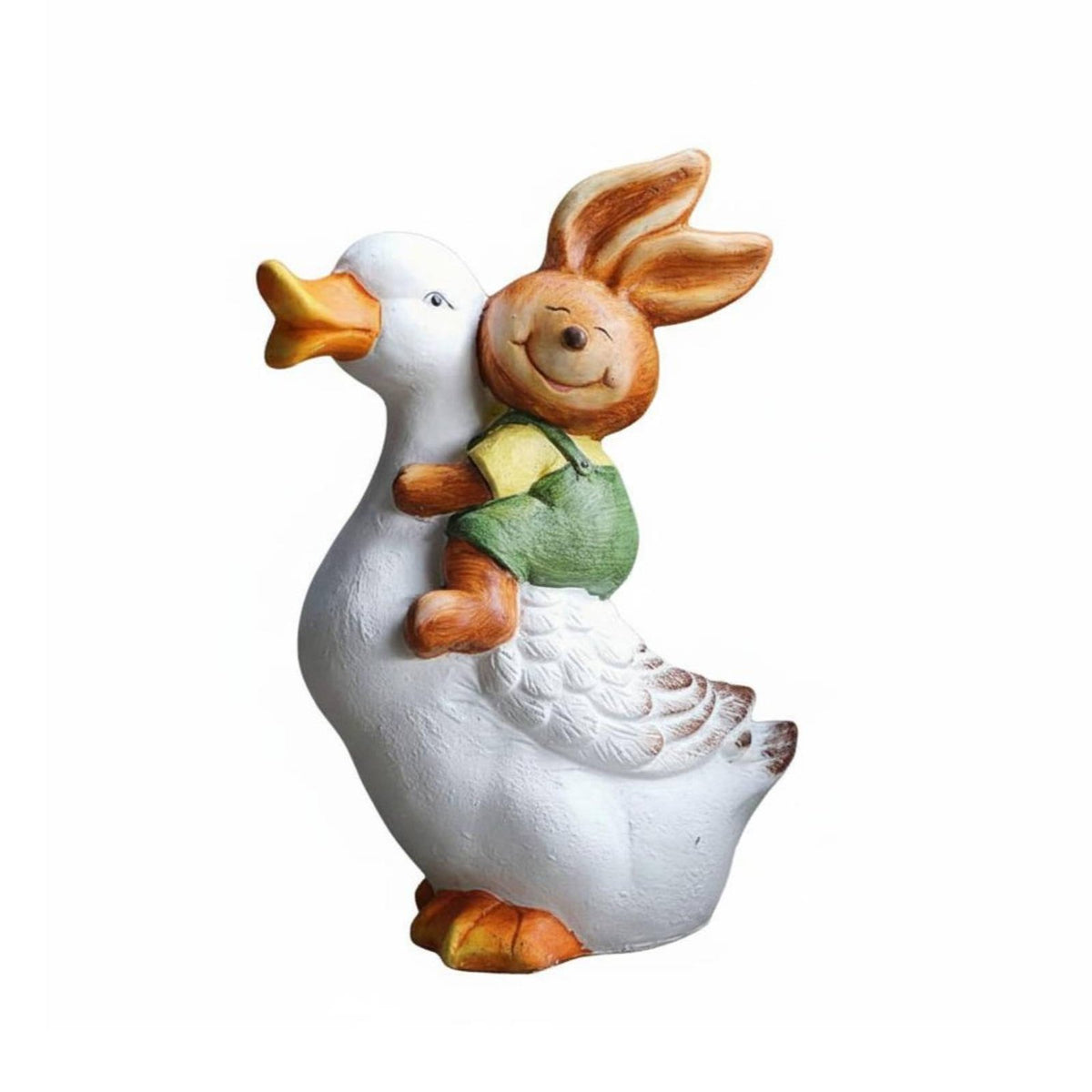 Hare Riding Duck Statue Whimsical Patterned Duck and Hare Garden Sculpture Weatherproof Bunny Garden Statue for Yard, Balcony, Patio