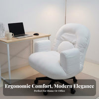 Height Adjustable Upholstered Swivel Armchair Thick Cushion Task Chair Soft Textile Upholstery Home Furniture Ergonomic Design for Young Adults, Homeowners, Dormitory, Study Room, Reading Nook, Reception Area