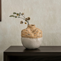 Ceramic Vase with Woven Neck Hand-Crafted Rustic Flower Vase Matte for Tabletop