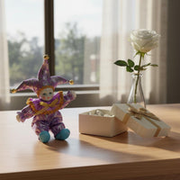 Gift Porcelain Clown Figurine Decorative Clown Doll Collectible Violet Jester Doll Colorful Costume for Shelf, Desk