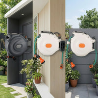 Automatic Wall-Mounted Retractable Hose Reel Space-Saving Garden Hose Reel with Swivel Bracket for Gardeners, Homeowners, Yard, Patio