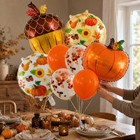 Thanksgiving Aluminum Film Balloon Set - Pumpkin Maple Leaf Harvest Festival Party Decorations