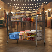 Two-Tier Display Cart Portable Foldable Rolling Cart Space Saving Two Tier for Market Stalls
