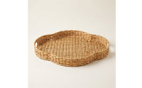 Wicker Tray with Handles Decorative Rattan Serving Tray with Handles Rustic Woven Serving Basket for Kitchen