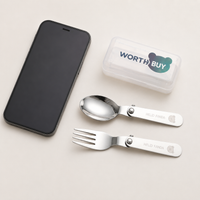 Portable Cutlery Set, For Kids, Spoon, Fork, Set, 304 Stainless Steel, Foldable, With Silent Case, Outdoor, Camping, For Bento