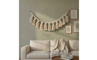 Wood Bead Garland Nordic Design Beaded Tassel Wall Hanging Wooden Beads Tassel Garland for Kids, Infant, Playroom, Entryway, Nursery