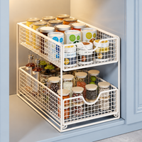 Under Sink Storage Pull Out, Metal Cabinet Organiser, White Sliding Storage for Kitchen & Bathroom, Pantry Cupboard