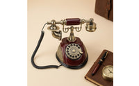Burgundy-Red Vintage Rotary Telephone Gold-Tone Accents Decorative Tabletop Telephone Ornate Old Fashioned Corded Phone Coiled Cord