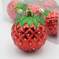 Pack of 6 Strawberry Baubles, Glitter Red Fruit Ornaments,  Shiny Hanging Decorations for Easter Tree and Spring Home Decor