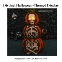 Traditional Orange Stacked Skeleton Pumpkin Figurine Powered Tabletop Ornament