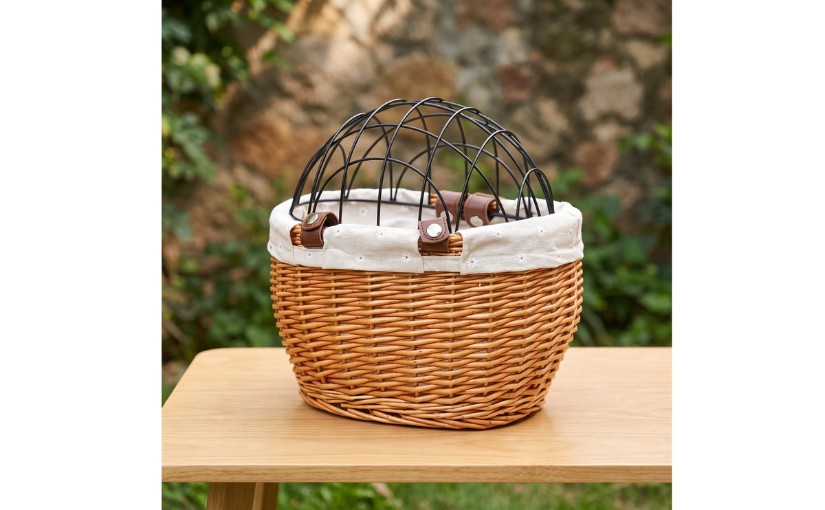 Pet Carrier with Wire Dome Versatile Bike Basket with Wire Cover Spacious Front Bike Pet Carrier for Small Dogs, Cats
